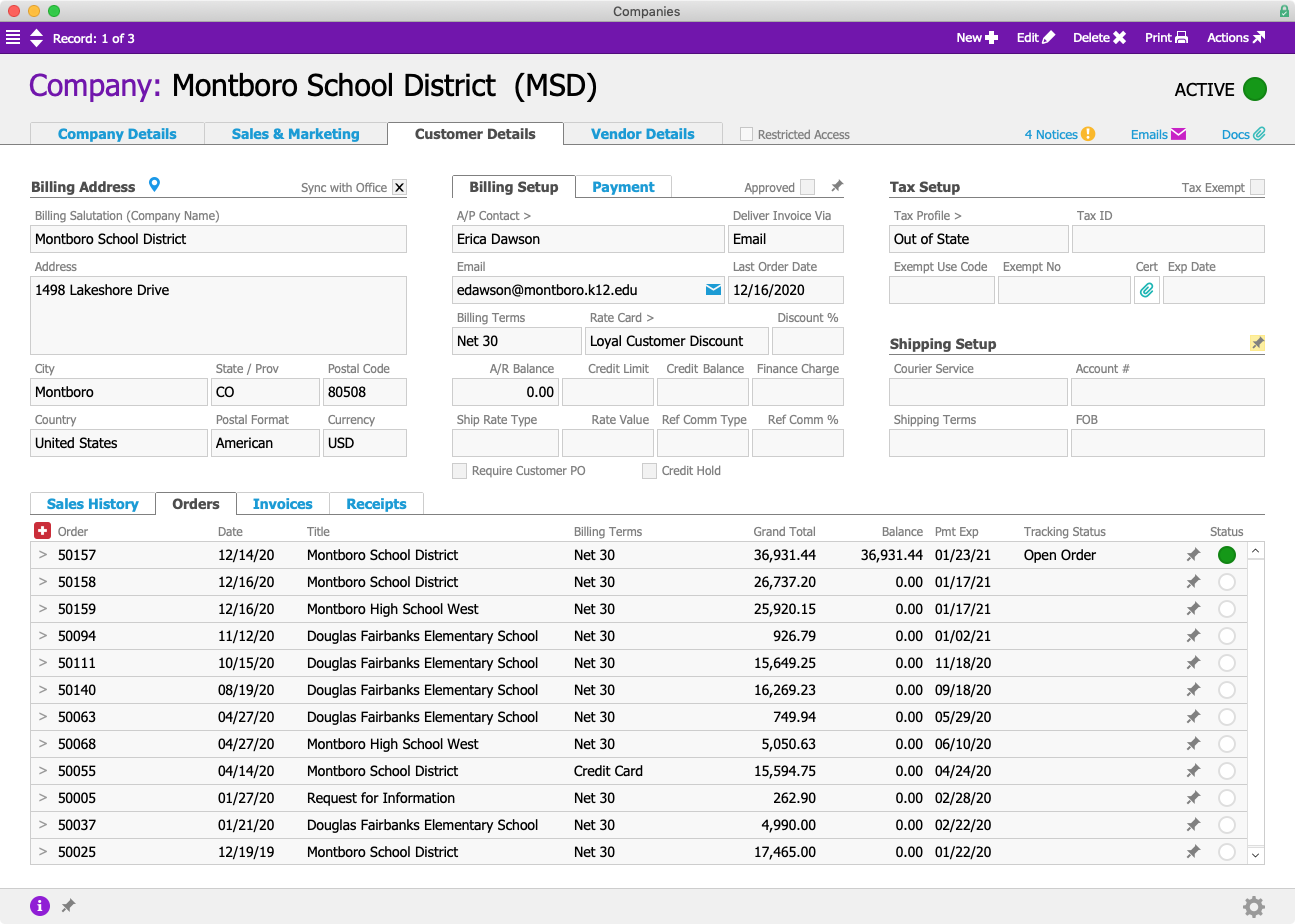 MSD Company Orders